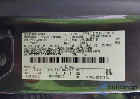 2018 Ford F-150 Xlt из США, поврежденный, VIN 1FTEW1E51JFC39229